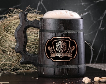 Dungeon Master Personalized Mug Custom Beer Steins D&D Mug Gamer Dungeon and Dragons Mug Dungeon Master Wooden Beer Tankard Gamer Gift #143
