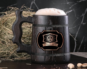 Personalized Dungeon Master Mug D&D Mug Gamer Dungeon and Dragons Mug Dungeon Master Custom Beer Steins Wooden Beer Tankard Gamer Gift #141