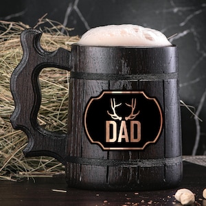 Father&#39;s Day Gift, Gift for Dad, Personalized Dad Mug, Wooden Beer Mug, Beer Stein, Dad Gift, Father&#39;s Day Mug, Gift for Father Mug #177