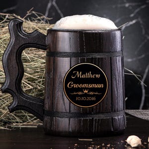 Groomsman Wooden Beer Mug Personalized Groomsmen Gift. Personalized Best Man Gift. Personalized Wedding Gift. Grooms Gift. Groomsman Gift #1