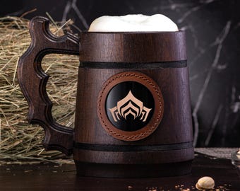 Taza de Warframe, regalo para gamer, jarra de madera, regalo personalizado para él, jarra de cerveza de madera, regalo para esposo, taza n.° 287