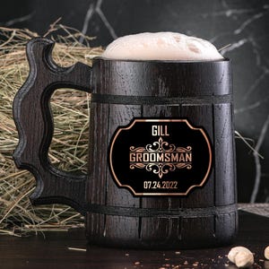 Groomsmen Mug, Personalized Groomsmen Gift, Personalized Best Man Gift, Wooden Beer Mug, Personalized Gift, Grooms Gift. Groomsman Gift #172