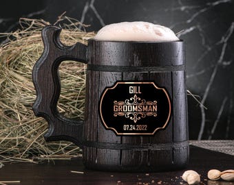 Groomsmen Mug, Personalized Groomsmen Gift, Personalized Best Man Gift, Wooden Beer Mug, Personalized Gift, Grooms Gift. Groomsman Gift #172