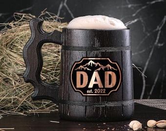 Dad Est 2023 Father's Day Gift, Gift for Dad, Personalized Dad Mug, Wooden Beer Mug, Beer Stein, Dad Gift, Gift for Father Mug #945