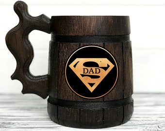 Super Dad Mug, SUPERDAD Father's Day Gift, Father's Day Mug, Wooden Beer Mug, Gift for Dad, Personalized Gift for Dad #942