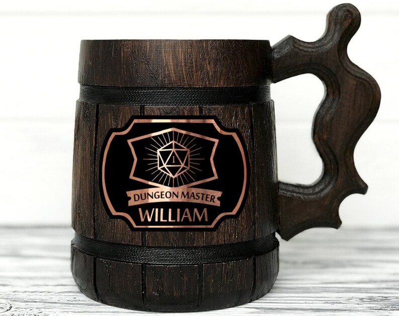 Personalized Dungeon Master Mug D&D Mug Gamer Dungeon and Dragons Mug Dungeon Master Custom Beer Steins Wooden Beer Tankard Gamer Gift 141 image 1