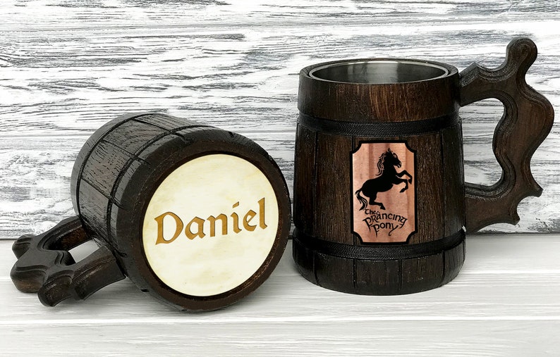 Prancing Pony Mug. Hobbit Mug. LOTR Gift. Prancing Pony Pub Inspired Tankard. Lord of the Rings gift. Personal Gifts for Men. Beer Stein 95 Side & Custom Bottom