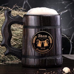 Personalized Wooden Beer Mug. Groomsmen Gift. Groomsman Personalized Best Man Gift. Personalized Wedding Gift. Groom Gift. Groomsman Gift #3