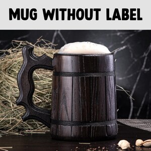 Personalized Wooden Mug. Pirate Skull Mug. Wooden Beer Mug. Groomsman Pirate Party Gifts. Custom Wood Steins Tankard #139 No label (Plain mug)