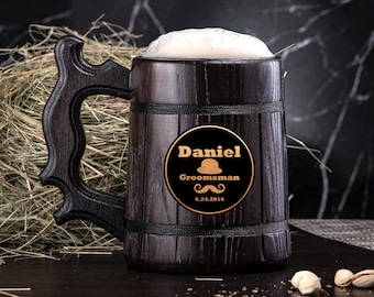 Personalized Groomsmen Gift. Custom Stein. Wooden Beer Mug. Personalized Tankard Best Man Gift. Wedding Gift. Groom Gift. Groomsman Gift #9