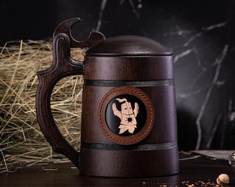 Praise The Sun Knight Mug with Lid Personalized Gamer Gift For Him Beer Stein Custom Wooden Beer Mug Beer Tankard Gift for Husband #214