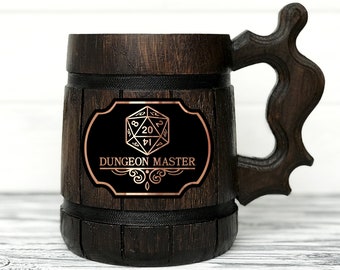 Dungeon Master Mug. Personalized Dungeon and Dragons Mug Gamer Gift Custom Beer Steins D&D Mug Gamer Dungeon Master Wooden Beer Tankard #150