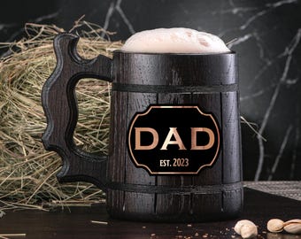 Dad Est 2023 Father's Day Gift, Gift for Dad, Personalized Dad Mug, Wooden Beer Mug, Beer Stein, Dad Gift, Gift for Father Mug #943
