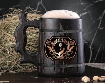 Wizard Class Personalized Mug Dungeon and Dragons Mug Custom Beer Steins D&D Mug Gamer Dungeon Master Wooden Beer Tankard Gamer Gift #930