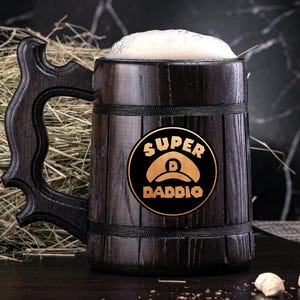 SUPER DADDIO Mug Father&#39;s Gift, Personalized Gift for Dad, Wooden Beer Mug, Beer Stein, Dad Gift, Fathers Day Mug, Gift for Father Mug #937