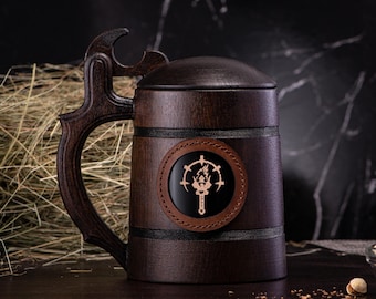 Darkest Dungeon Mug with Lid Gamer Gift Wooden Tankard Personalized Gift For Him Wooden Beer Mug Beer Stein Gift for Husband Mug #243