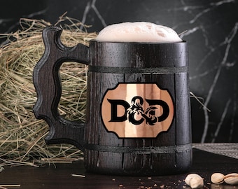 Dungeon and Dragons Mug. D&D Mug. Personalized Gamer Mug. Wood Stein Custom Beer Steins. Wooden Beer Tankard. Personalized Gifts for Men #90