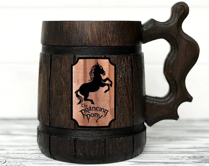 Prancing Pony Mug. Hobbit Mug. LOTR Gift. Prancing Pony Pub Inspired Tankard. Lord of the Rings gift. Personal Gifts for Men. Beer Stein 95 Side