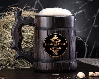 Pirate Party Mugs. Personalized Wooden Mug. Pirate Party Gifts. Pirate Gift. Custom Wood Steins. Pirates Inspired. Skull Pirate Party #58