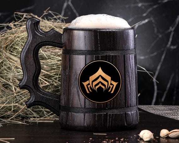 Warframe Mug Gamer Gift Wooden Tankard Personalized Gift For Him Wooden Beer Mug Beer Stein Gift for Husband Mug #287