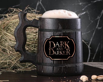 Dark and Darker Personalized Mug. Dungeon Mug Custom Beer Steins Dark and Darker Mug Gamer Dungeon Wooden Beer Tankard Gamer Gift for Dad