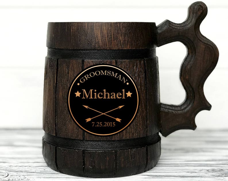 Personalized Groomsmen Gift. Wooden Beer Mug. Groomsman Etsy
