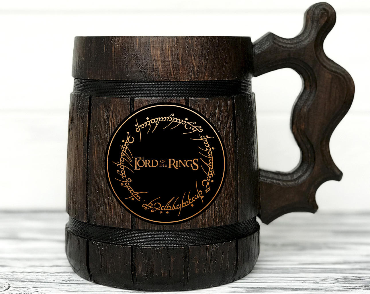 Lord of the Rings Gift. Hobbit Mug. the One Ring Mug. Custom Beer Steins.  LOTR Gift. Frodo Wooden Beer Tankard. Personal Gifts for Men 67 