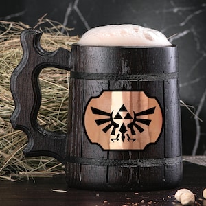 Legend Of Zelda Mug. Zelda Gift. Zelda Stein. Zelda Ornament Triforce Gamer Mug Custom Beer Steins Wooden Beer Tankard. Gifts for Gamer #100