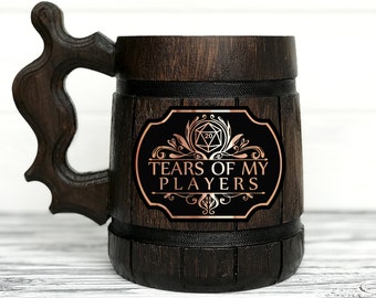 Taza Lágrimas de mis jugadores. Taza de mazmorras y dragones, jarras de cerveza personalizadas, taza D&D, Gamer Dungeon Master, jarra de cerveza de madera, regalo para jugadores #664