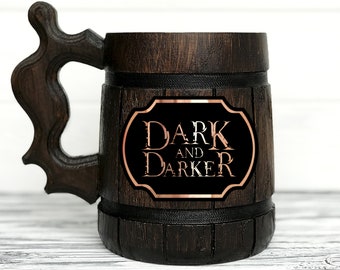 Dark and Darker Personalized Mug. Dungeon Mug Custom Beer Steins Dark and Darker Mug Gamer Dungeon Wooden Beer Tankard Gamer Gift for Dad