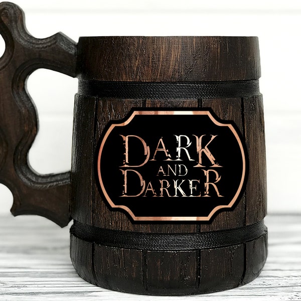 Dark and Darker Personalized Mug. Dungeon Mug Custom Beer Steins Dark and Darker Mug Gamer Dungeon Wooden Beer Tankard Gamer Gift for Dad