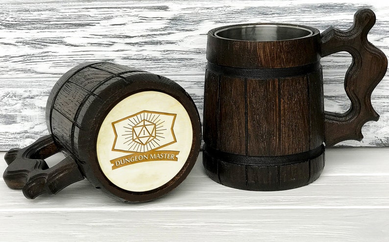 Personalized Dungeon Master Mug D&D Mug Gamer Dungeon and Dragons Mug Dungeon Master Custom Beer Steins Wooden Beer Tankard Gamer Gift 141 image 3