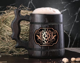 Dungeons And Dragons Artificer Personalized Mug. Custom Beer Steins D&D Mug Gamer Dungeon Master Wooden Beer Tankard Gamer Gift #933