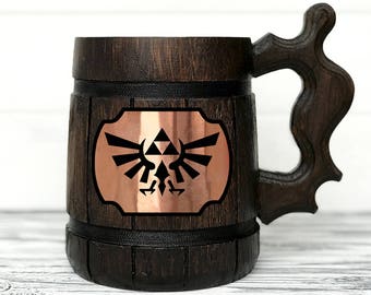 Legend Of Zelda Mug. Zelda Gift. Zelda Stein. Zelda Ornament Triforce Gamer Mug Custom Beer Steins Wooden Beer Tankard. Gifts for Gamer #100