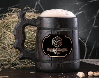 Dungeon Master Mug. Personalized Dungeon and Dragons Mug Gamer Gift Custom Beer Steins D&D Mug Gamer Dungeon Master Wooden Beer Tankard #150