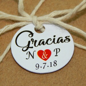 Set of 40 - 200 pcs. Mini Round Gracias Tags, 1 Inch Round Tag, Wedding Favor, Mini Favor Tags, Monogram Thank You Tags, Small Tags