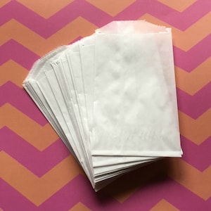 Sacchetti Glassine (50) - sacchetti di carta cerata piatti per l'imballaggio di prodotti, dolcetti, carte regalo, matrimoni, bordi seghettati, imballaggi sicuri per alimenti/snack