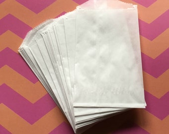 Glassine Bags (50) - flat waxed paper bags for product packaging, treats, gift cards, weddings, serrated edges, food/snacks safe packaging