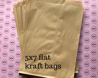 Kraft Paper Bags (100) - flat 5x7 merchandise bags product packaging shop supplies rustic wedding favors treats goodies plain printable bags