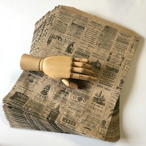 50 buste extra large da 12" x 15" con stampa di giornale, buste di carta kraft XL, buste di carta da giornale vintage, confezioni di prodotti, confezioni nere