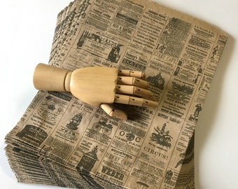 Newspaper Print Bags (25) Extra Large 12" x 15" XL Kraft Paper Bags Vintage Newsprint Merchandise Bags Packaging Products Gifts Antique Look