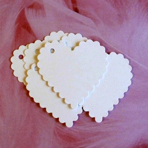 Large Scalloped Heart Tags (50) - elegant gift tags wedding favors price tags guest book alternative pretty paper hearts blank tags labels