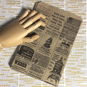 25 Carta da giornale vintage su Kraft - Media (6 "x9") Carta piatta Merce Sacchetti Imballaggio Bomboniere Dolcetti Regali Prodotti Aspetto antico