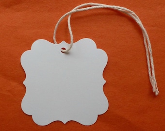 Bracket Tags (50) - blanco helder witte 2" fancy vierkante tags cadeau tags, producten merchandise bruiloften stempel schrijven tekenen DIY labels string tags