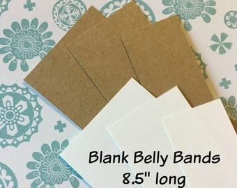 Belly Bands / Product Wraps (50) - 8.5" long kraft brown or bright white cardstock . blank DIY labels for soaps, roving, cards, knitwear