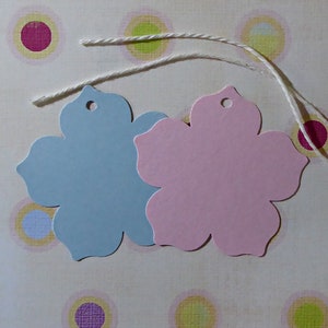 Flower Tags (50) - pink and/or blue large five petal flower tags . baby showers, bridal showers, gifts, or products . blank product labels