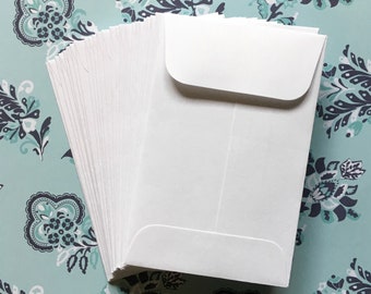 Coin Envelopes (50) - white mini, business card size (2.25" x 3.5") with gummed flaps . seed envelopes . wedding supplies, product packaging