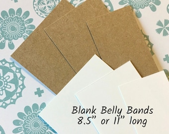 Belly Bands/Product Wraps (50) - 8.5"/11" long kraft brown, white cardstock bands, blank DIY labels, soaps, roving, cards, knitwear, towels