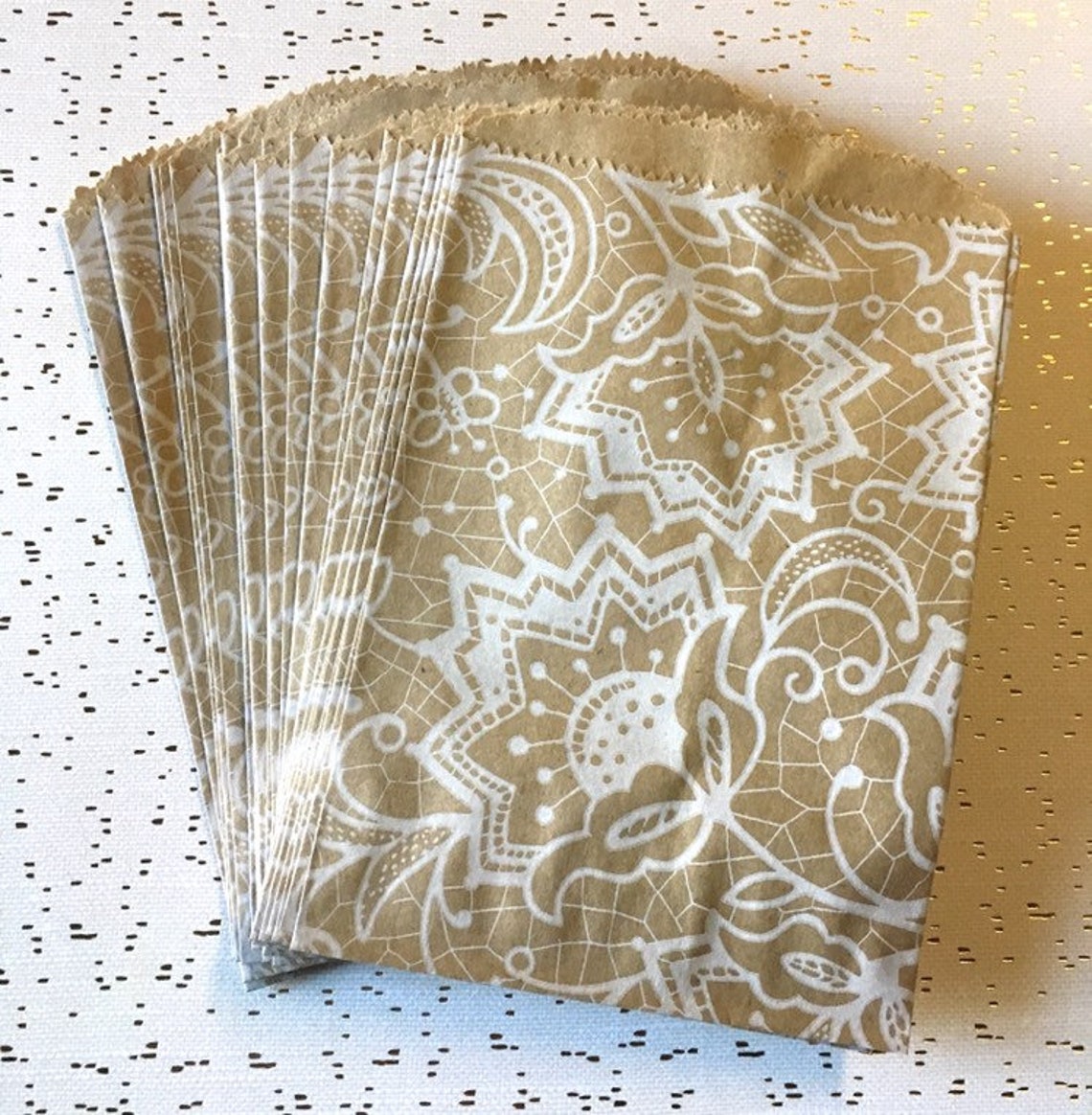 White Lace on Kraft Bags 50 Small Flat Paper Merchandise Etsy