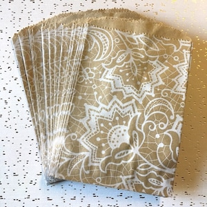25 weiße Spitze auf Kraftpapier - Medium (6 "x 9 "") Flache Papier Merchandise Taschen Verpackung Gastgeschenke Hochzeit Festlichkeiten Geschenke Produkte Elegant Fancy Hübsch